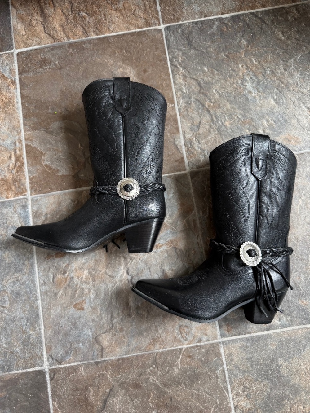 Genuine Leather Black Cowboy boots